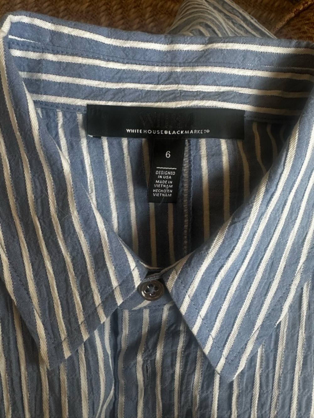 White House Black Market Blue and White Striped Button-Front Midi Dress - Picture 3 of 9